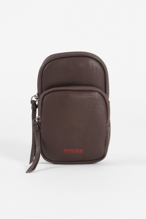 Porta celular con bolsillo marrón