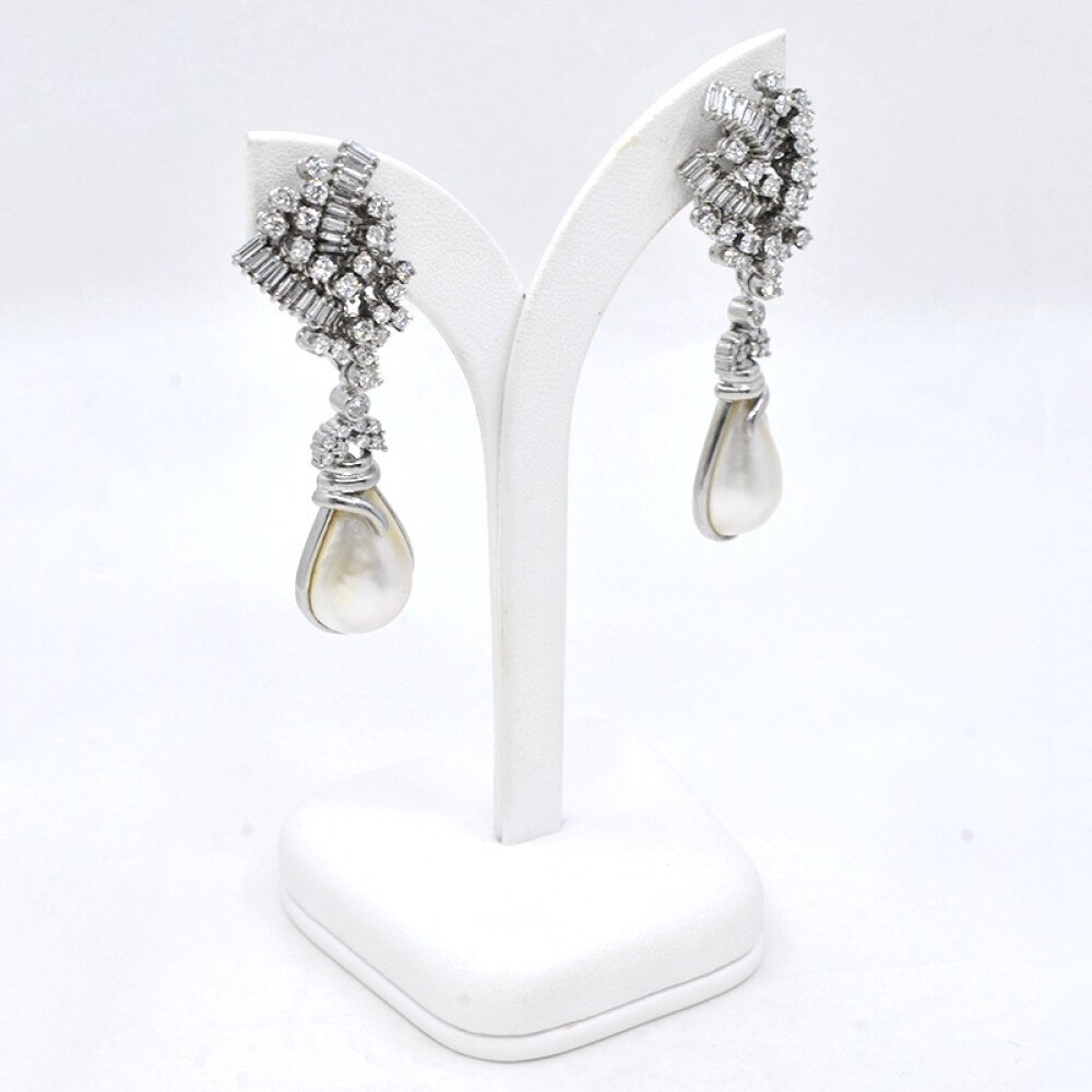 Caravanas En Oro 18K Blanco, Brillantes Y Perla mabe Caravanas En Oro 18K Blanco, Brillantes Y Perla mabe