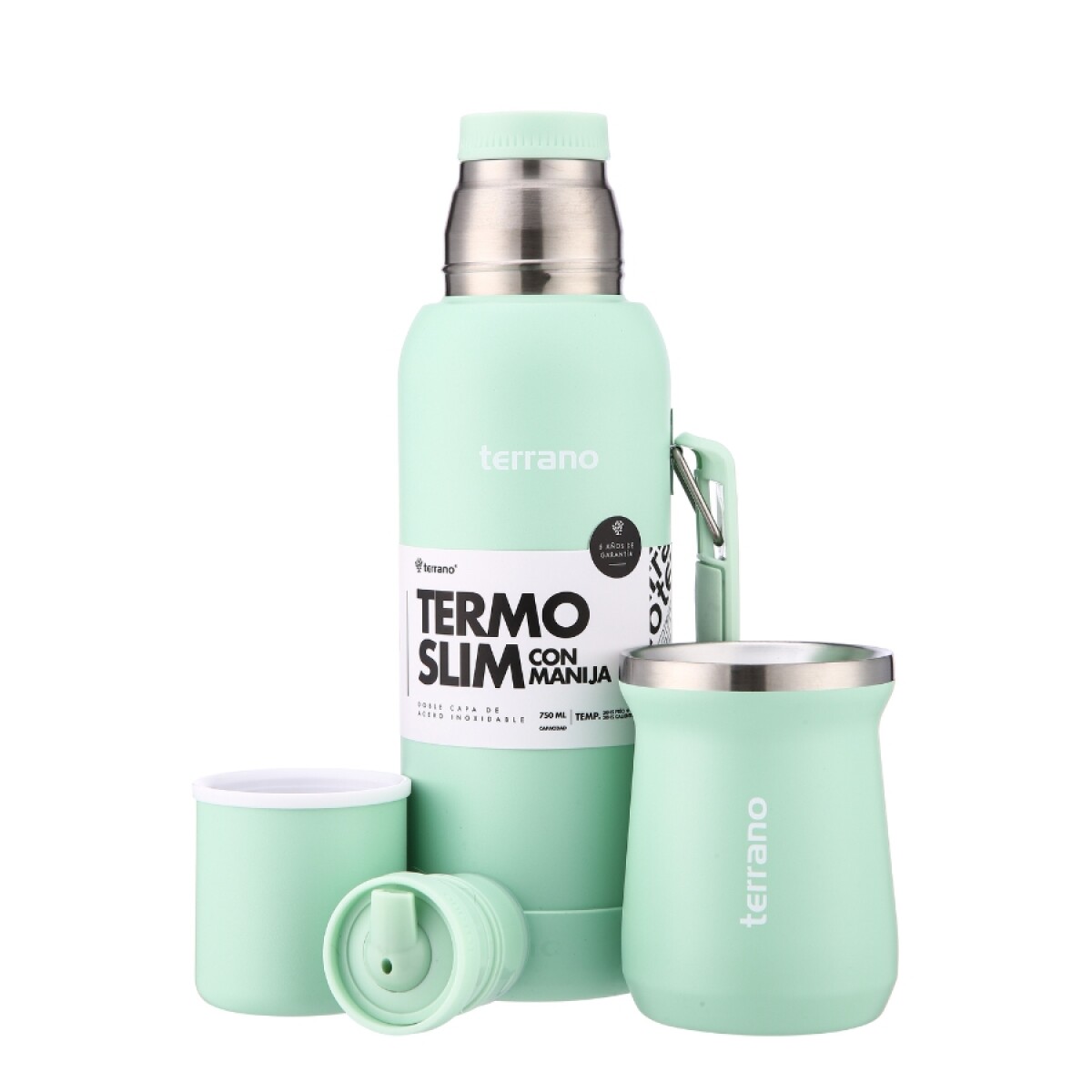 kit termo 750ml base silicona + mate tradicional verde agua 