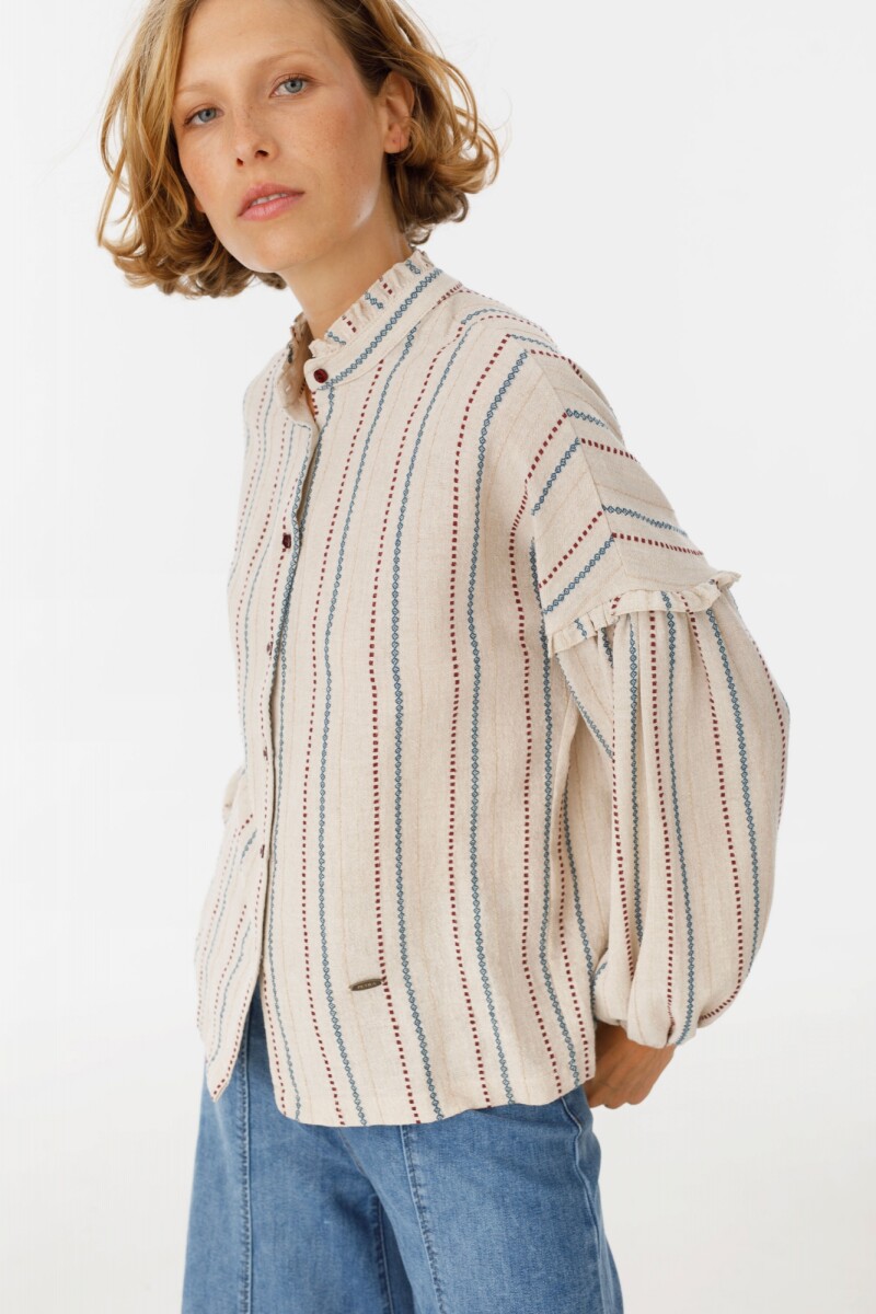 Camisa Ambar - Beige raya bordeaux 