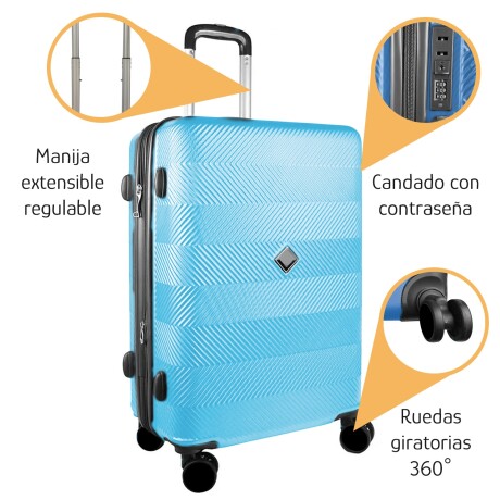Valija Mediana Rígida 4 Ruedas 360° Candado Manija Regulable Celeste