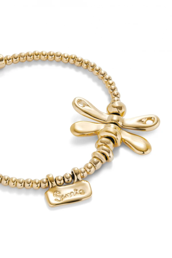 PULSERA ELASTICA CON LIBÉLULA BAÑADA EN ORO DE 18K Pulsera