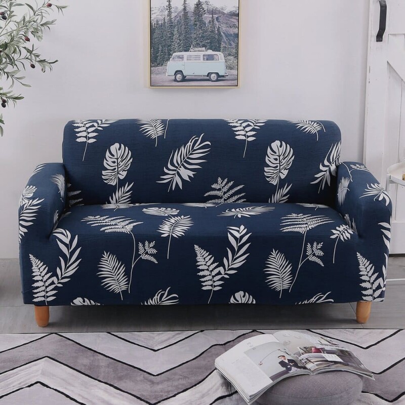 Funda sillón 2 cuerpos estampada Hojas Azules