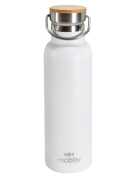 Botella térmica Mobby en acero inox. y bamboo 450ml Blanca
