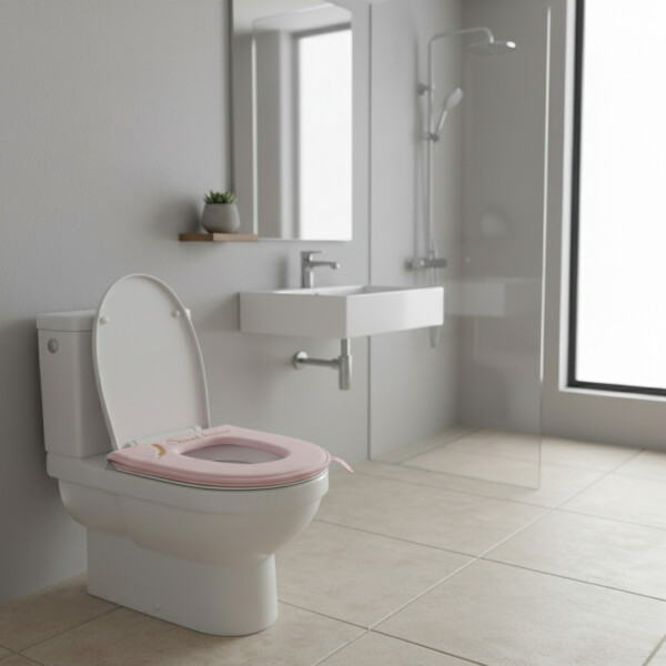 Funda con Cierre Tela Acolchonada para Tapa de Water Inodoro Color Rosado