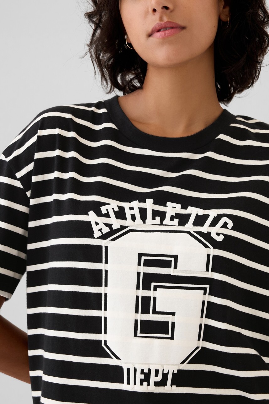 Remera Logo Gap Mujer Ivory Black Stripe