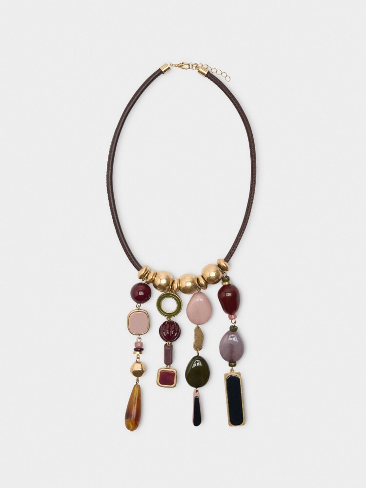 Collar De Cordón Con Colgantes Efecto Piedra multicolor