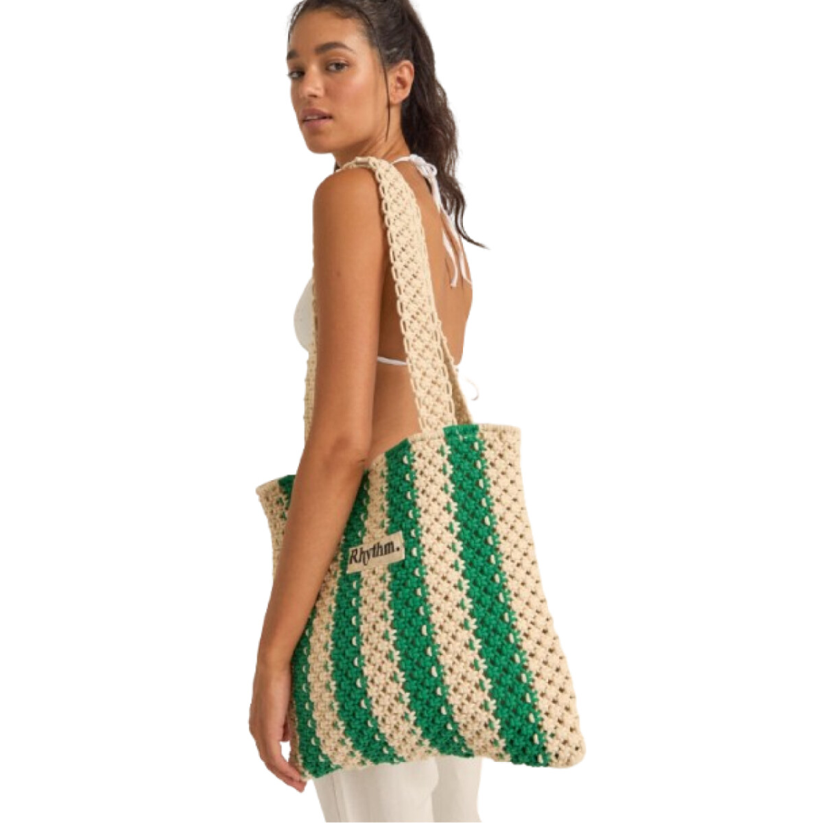 Bolso de mano Rhythm Dinero Stripe Crochet Tote Bag 