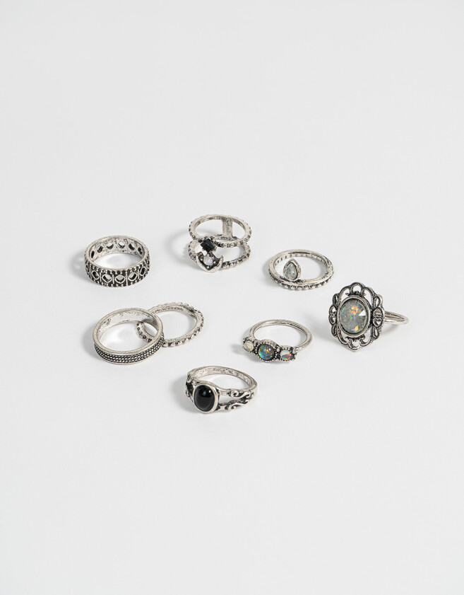 Sets Anillos Piedra Set De Anillos Con Piedras - Plateado Antique Silver