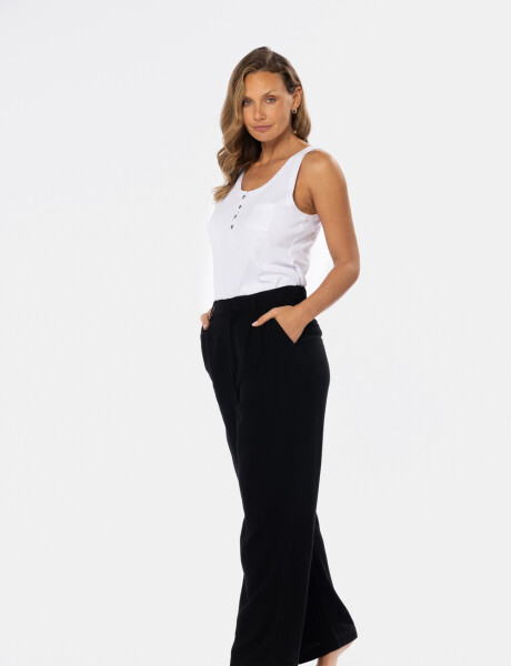 PANTALÓN DE LINO CON MEDIA CINTURA ELASTIZADA Negro