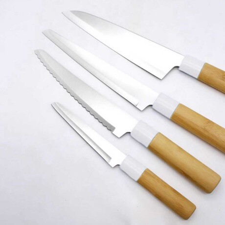 Set 4 Cuchillos con Soporte + Tabla Bambú - Azul Set 4 Cuchillos con Soporte + Tabla Bambú - Azul