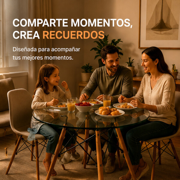 Mesa Comedor ComboHome Eames Redonda Vidrio 100 Cm Premium Transparente