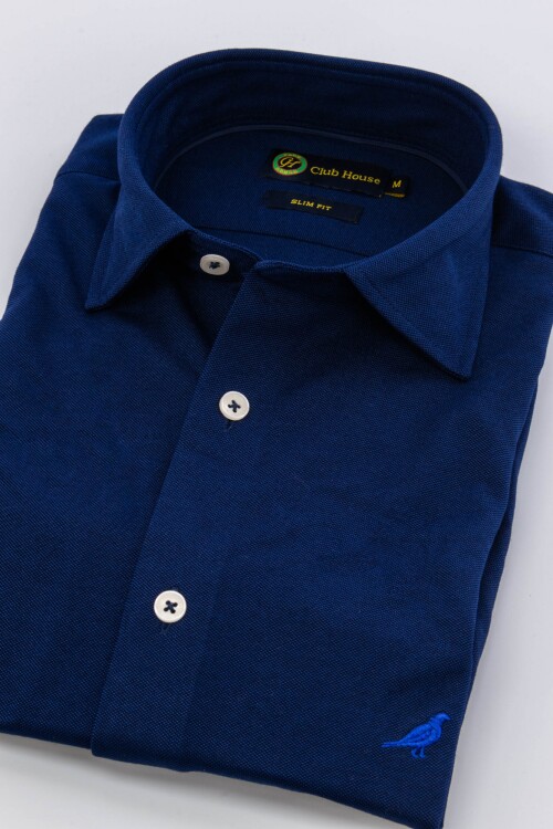 Camisa jersey Short collar Azul marino