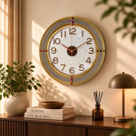 Reloj de Pared Clásico con Marco Ornamental Dorado - Ø 40cm Reloj de Pared Clásico con Marco Ornamental Dorado - Ø 40cm