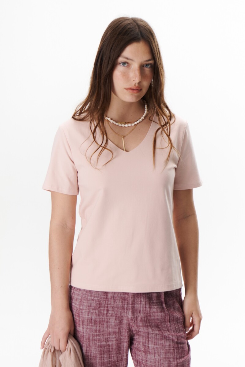 REMERA V DOBLE ROSA