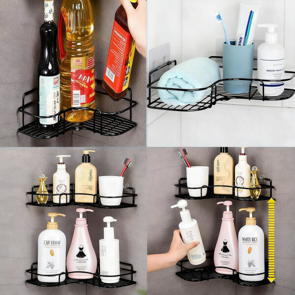 Estante Organizador Esquinero Set de 2 Accesorios Baño Ducha Adhesivo Imback Color Negro Estante Organizador Esquinero Set de 2 Accesorios Baño Ducha Adhesivo Imback Color Negro