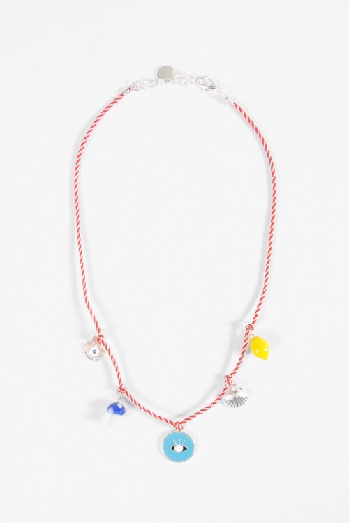 Collar cordón múltiples charms plateado
