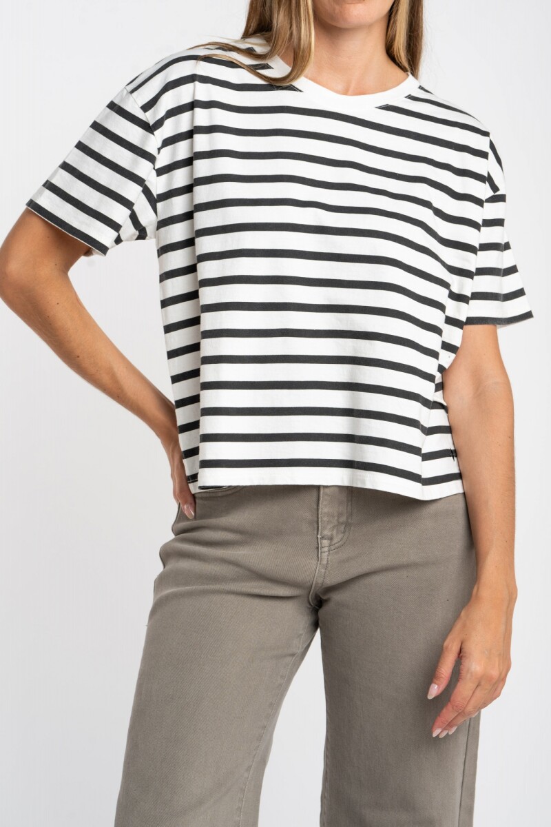 Remera Rayada Algodon Lavado Negro