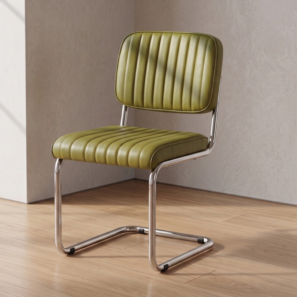 Silla de Comedor Metal Cromado y Tapizada Verde