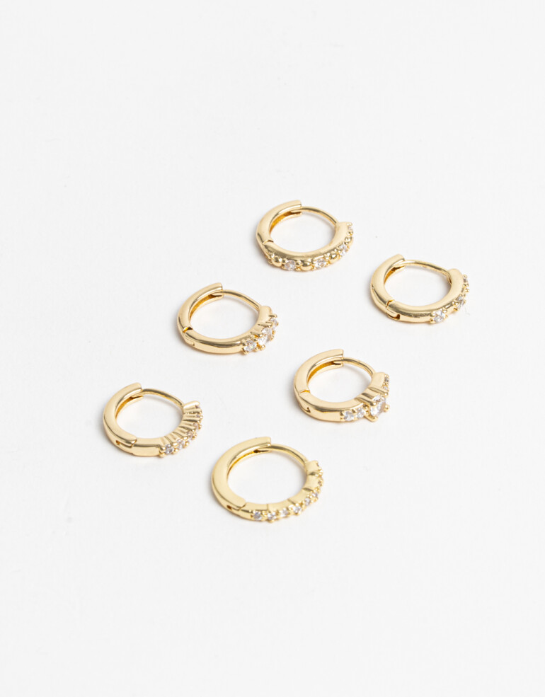 Aros Argollas Set Cubic zirconia Set De Argollas Cubic Dorado - Dorado