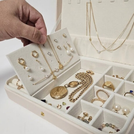 Joyero rectangular con hebilla - Grande 25x16x6cm Beige