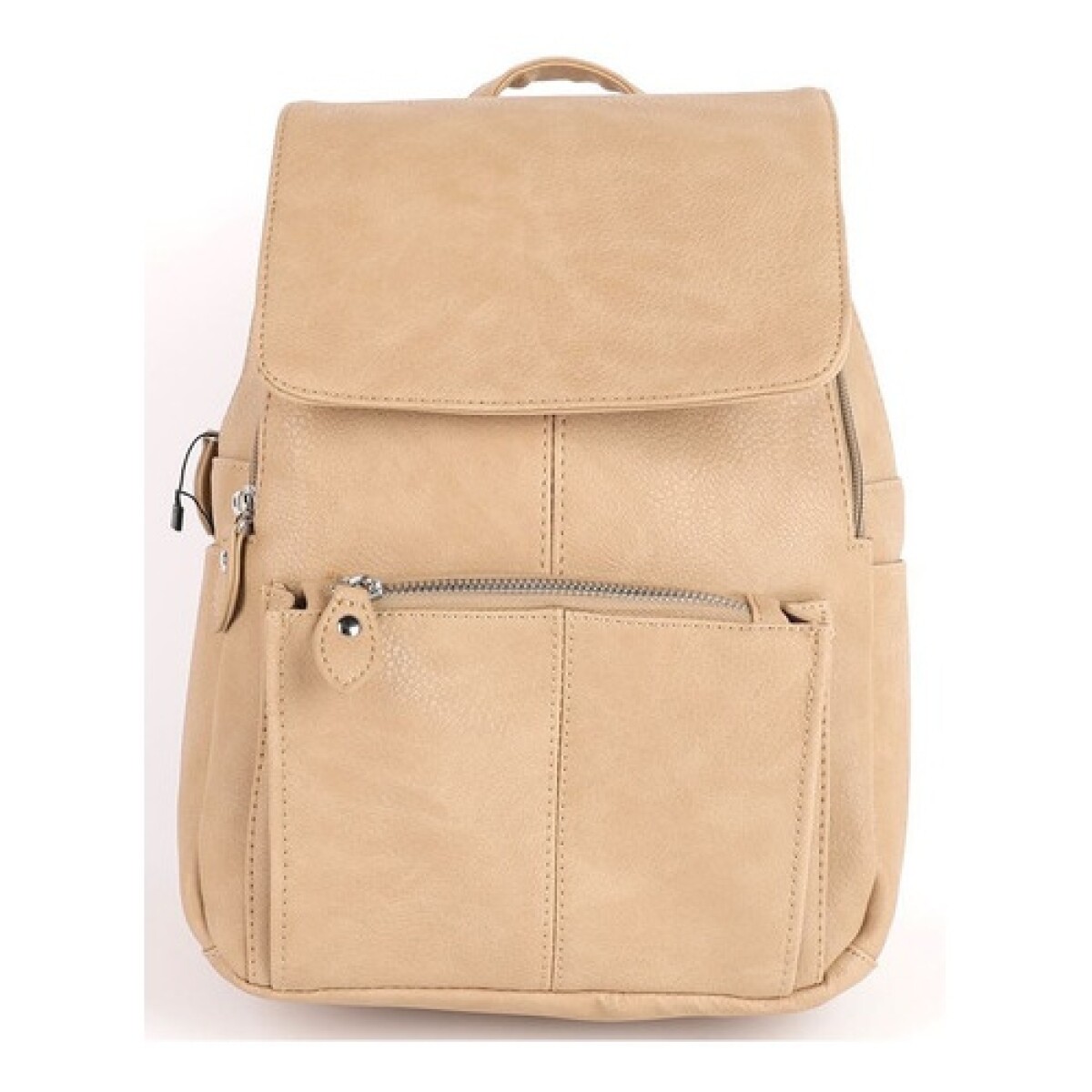 Mochila Canva Con Tapa Y Doble Cierre de cuero sintético - Beige 