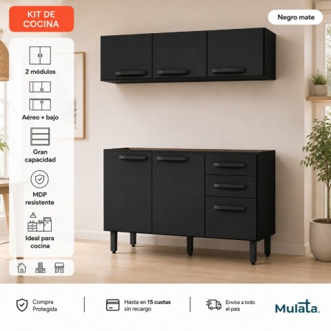 Bajo Mesada 3 Puerta 2 Cajones + Aereo 3 Puertas MX - Negro Bajo Mesada 3 Puerta 2 Cajones + Aereo 3 Puertas MX - Negro