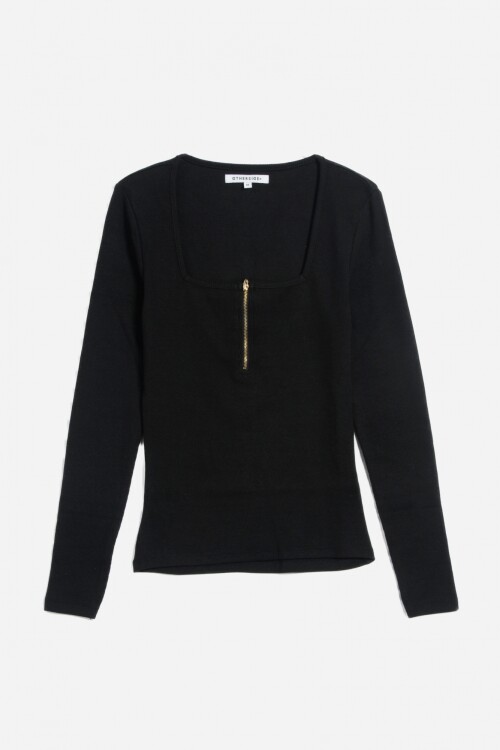 Remera m/l con cierre frontal NEGRO