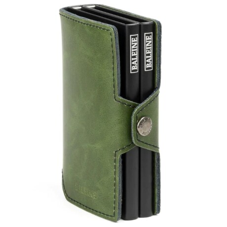 Billetera Baleine Double Kansas en Aluminio y Cuero con Protección RFID Army Green