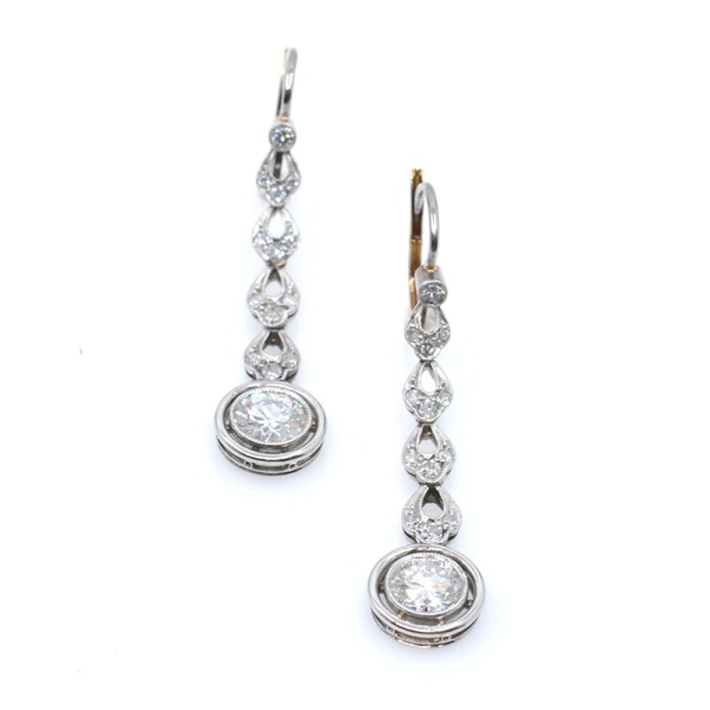 Caravanas largas, antiguas en oro 18k y brillantes Caravanas largas, antiguas en oro 18k y brillantes