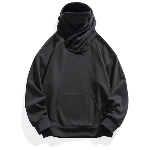 Canguro Buzo OverSize Capucha Cuello Frio Invierno Unisex Color Negro Talle L