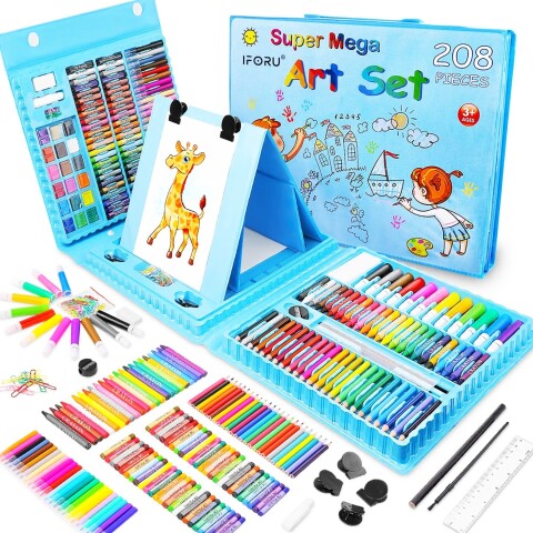 Set Kit Arte Dibujo Y Pinturas 208 Piezas Valija Infantil Ax Variante Color Azul