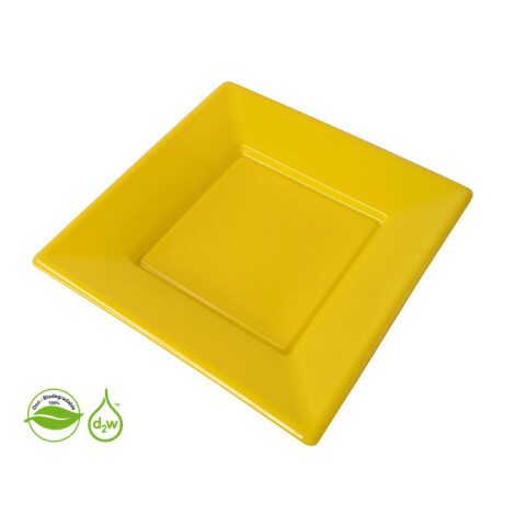 Plato Cuadrado Biodegradable x10 Und Amarillo