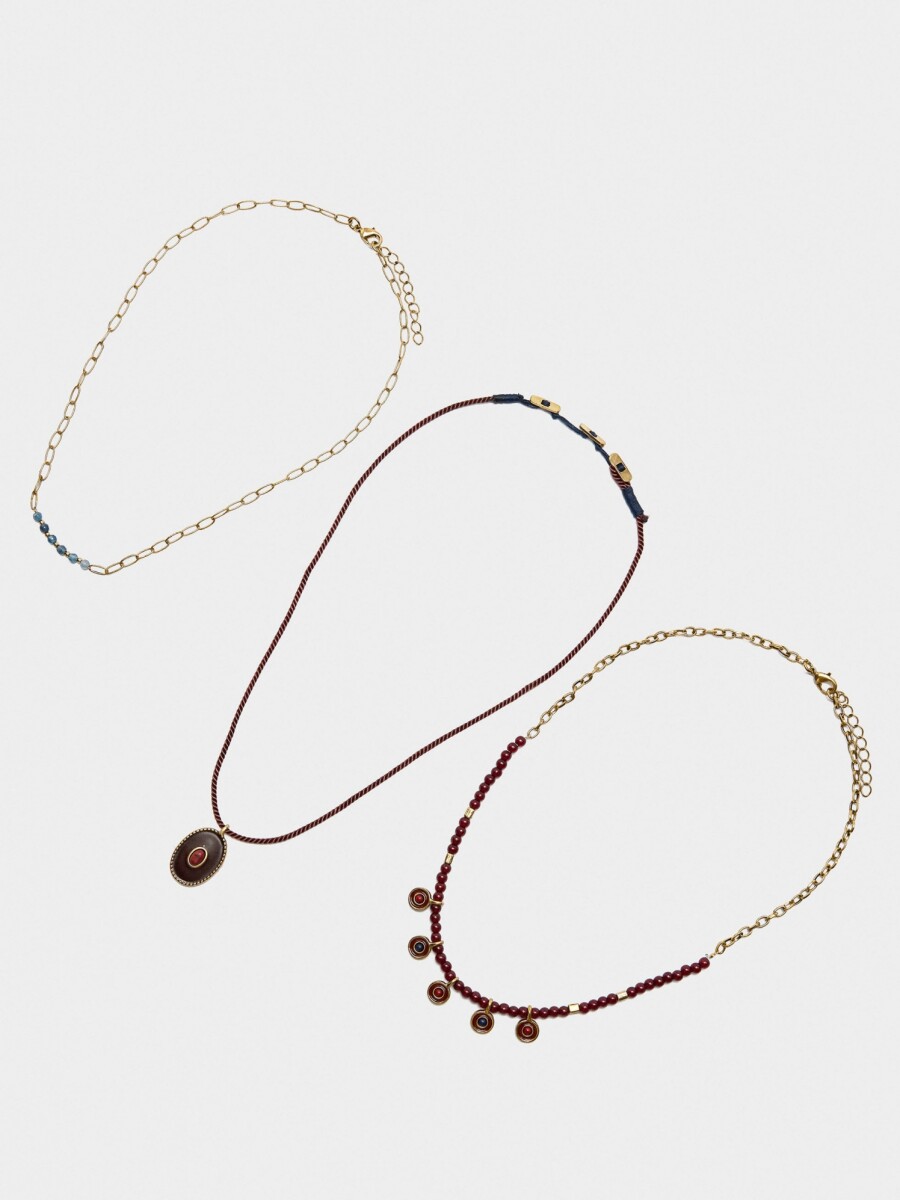 Set De Collares Cuentas De Piedra Y Resina multicolor