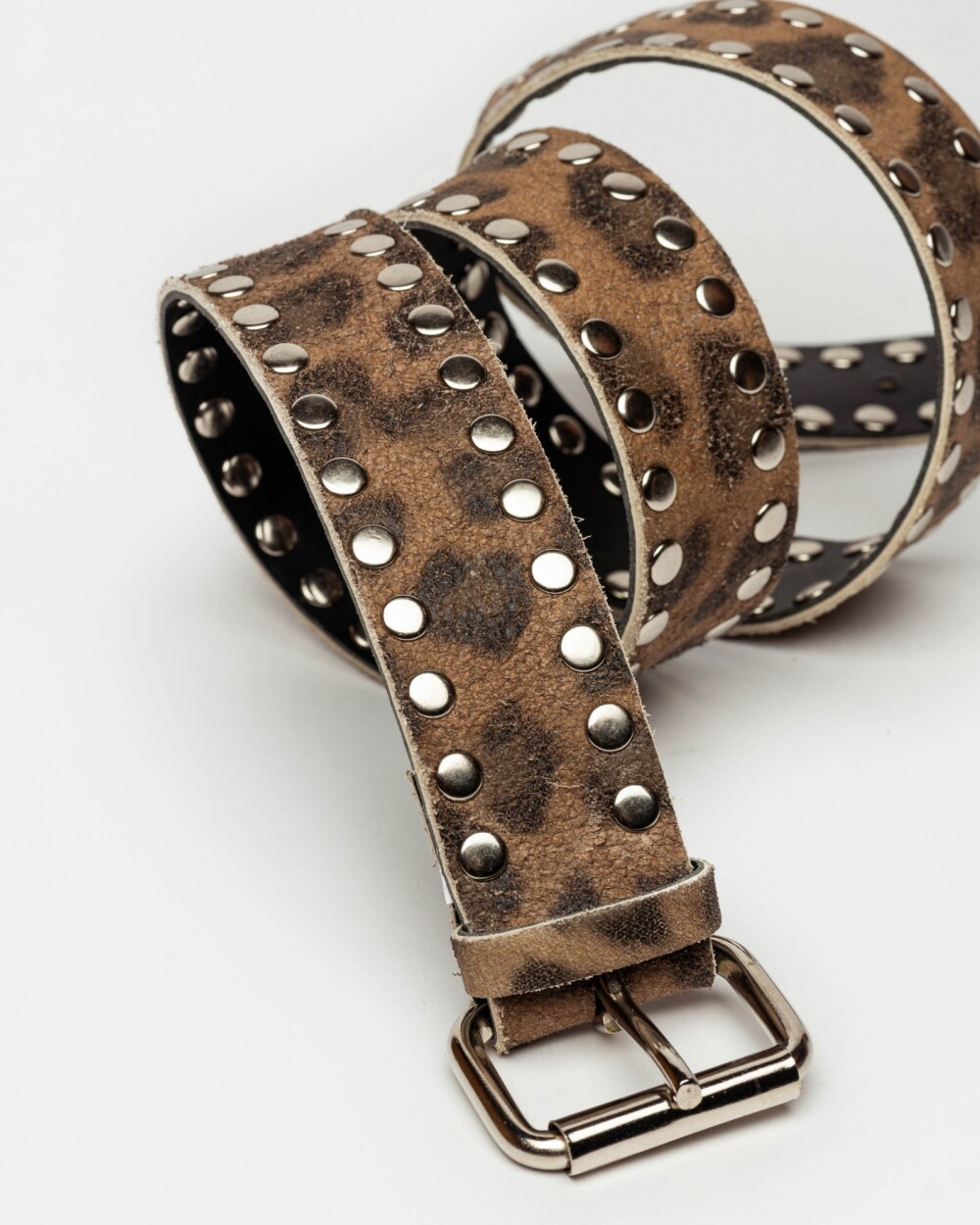 Cinturón Luna En Cuero Leopardo Gastado Marron