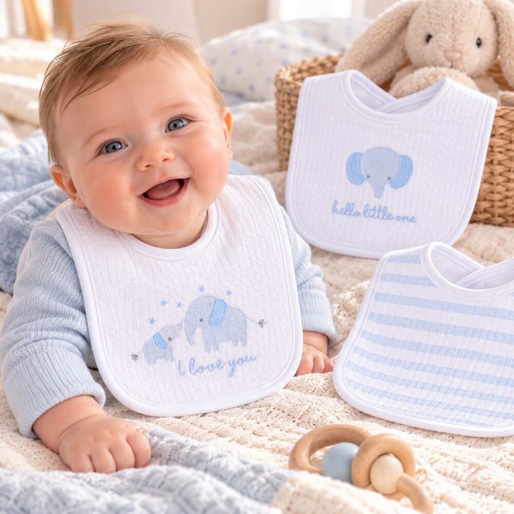 Set x3 baberos elefante ASH celeste