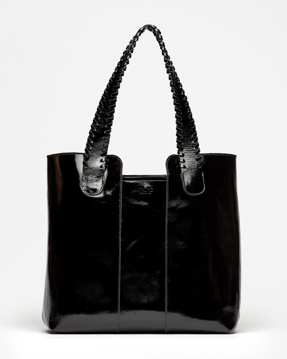 Shopper The Braided en cuero charol arrugado Negro
