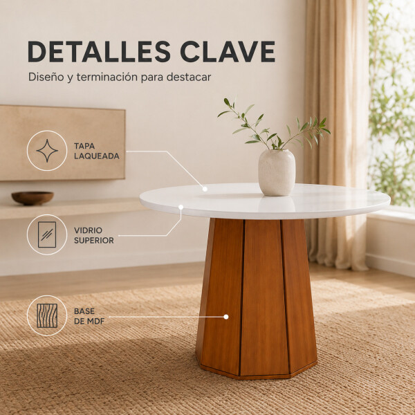 Mesa Comedor ComboHome Lavanda Redonda Diseño Laqueada 105Cm Color Blanco
