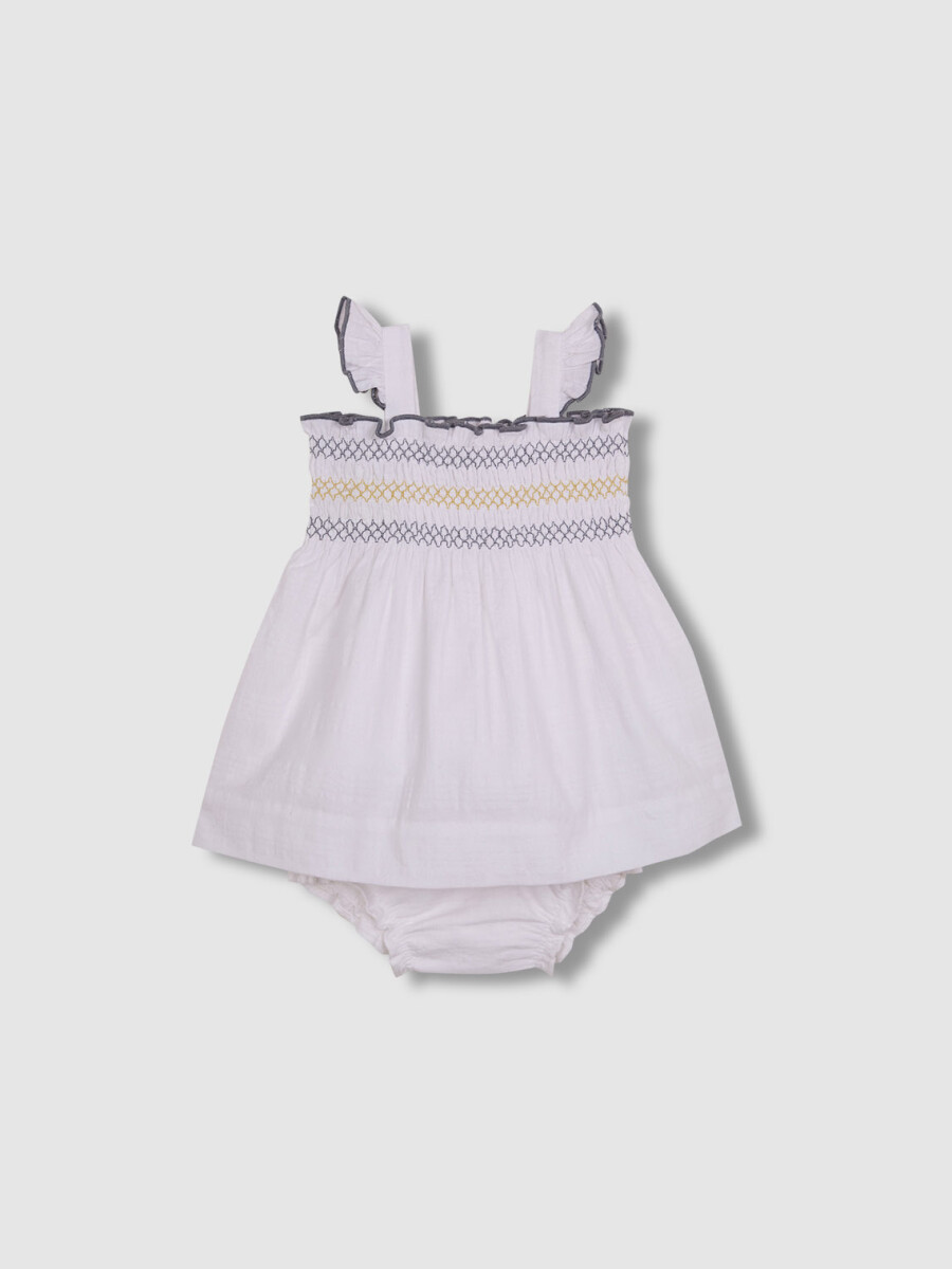 Vestido Blanco Con Pespuntes Elasticos Blanco