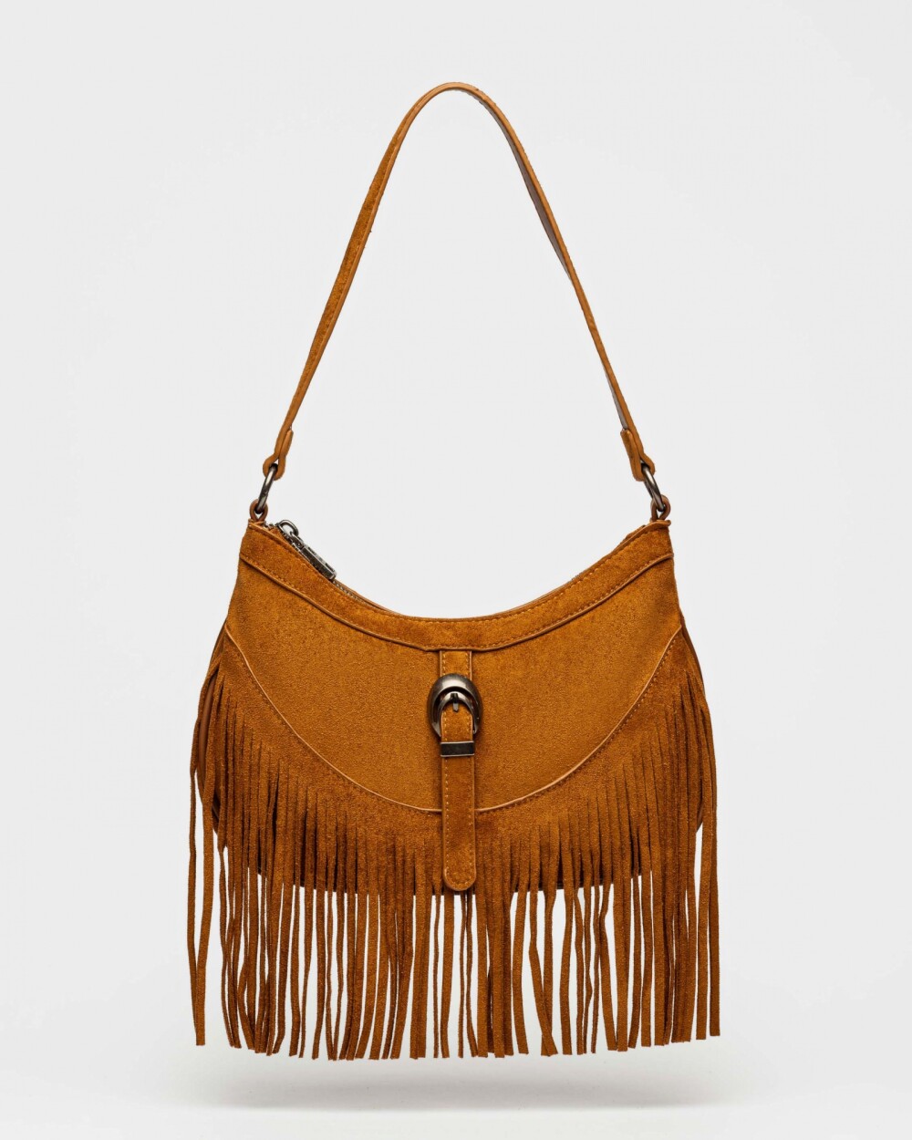 Cartera al hombro Western en efecto gamuza Cuoio