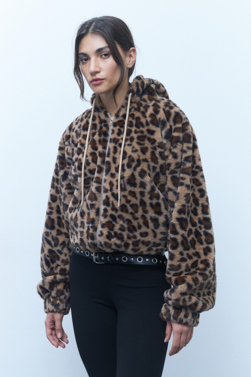 Chaqueta capucha teddy animal print