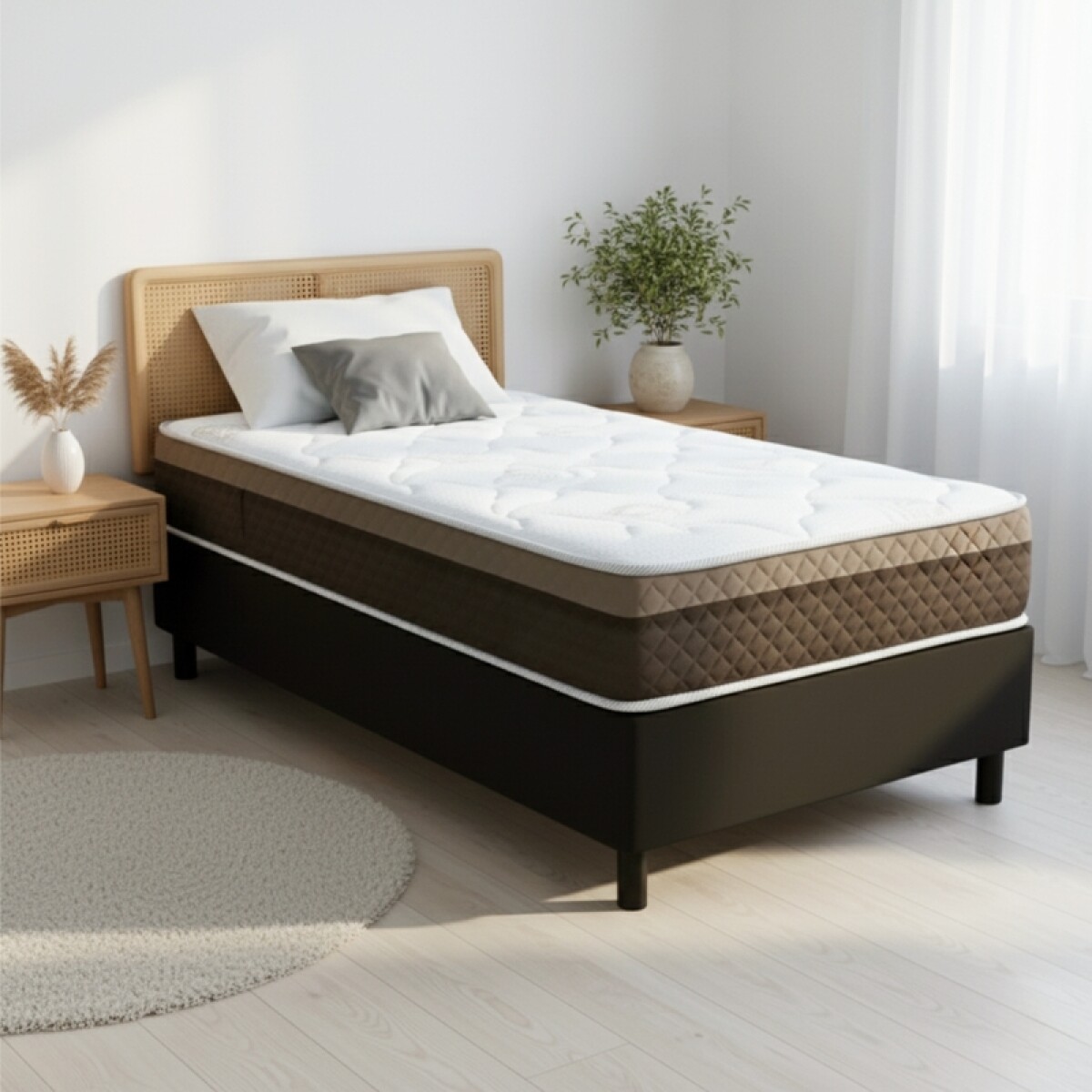 Sommier con Resortes Pocket Espuma Alta Densidad y Eurotop Soporte 130 Kg - 1 Plaza 88 cm de Ancho 