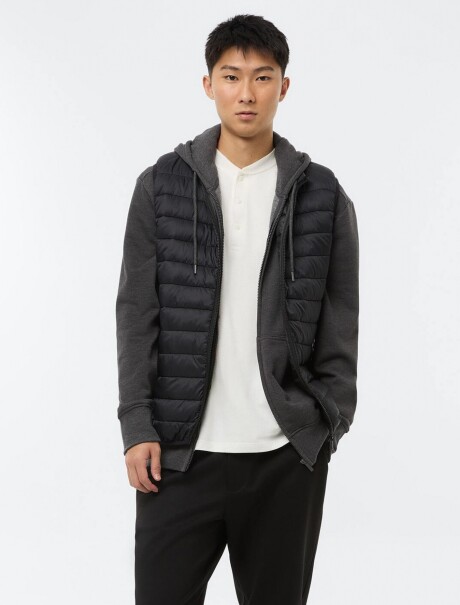 CHAQUETA BÁSICA REGULAR EN SUDADERA CON FORRO POLAR GRIS OSCURO