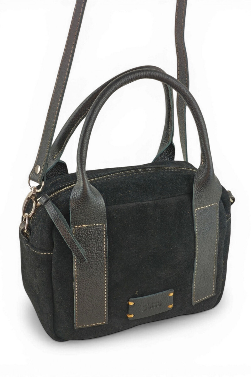 Cartera de Mano y Bandolera en Gamuza y Cuero Negro