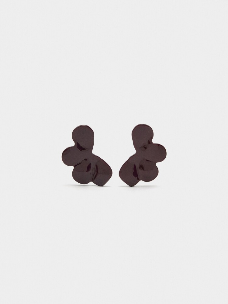 Pendientes Flor Con Esmalte burdeos