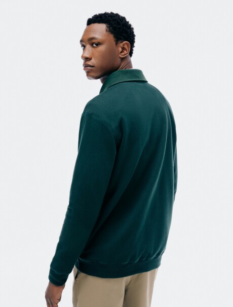 BUZO DE ALGODÓN CON CUELLO TIPO POLO VERDE