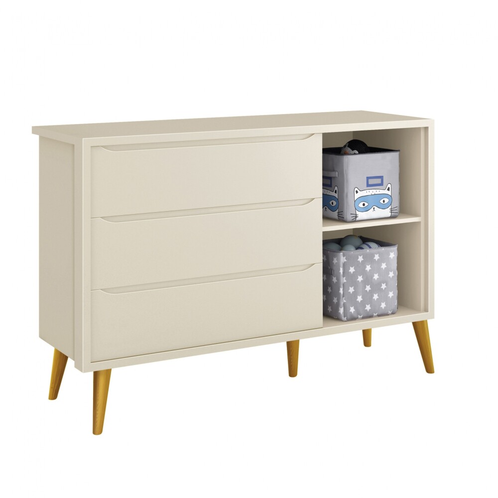 Cómoda 3 Cajones 1 Puerta Zapatera Infantil - Theo Gris