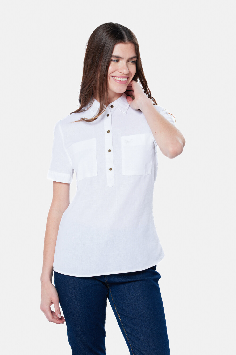 CAMISA DE LINO MEDIO BOTÓN Blanco