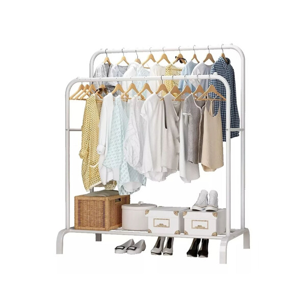 Perchero Reforzado Doble Altura con Estante Inferior Blanco – IMBACK PER003 Perchero Reforzado Doble Altura con Estante Inferior Blanco – IMBACK PER003