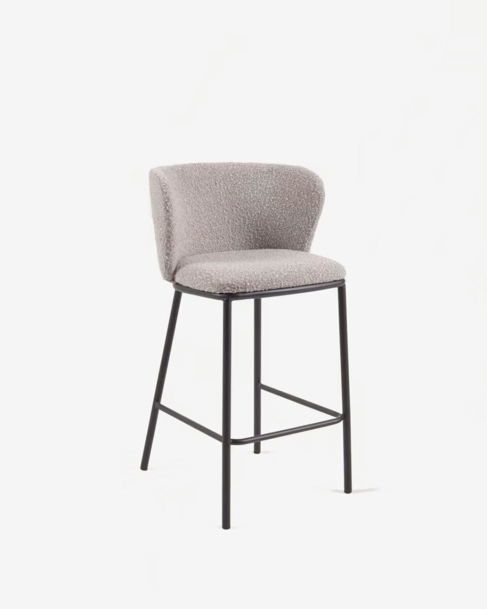 Taburete Ciselia de borreguito gris claro y acero negro altura 65 cm 